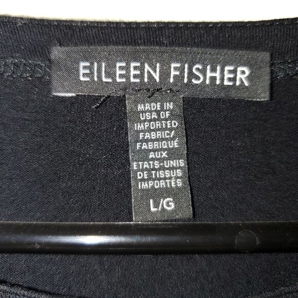 Eileen Fisher Black Tee Jersey Knit Long Sleeve Tunic Top Viscose Lycra Blend Lg - Picture 4 of 9